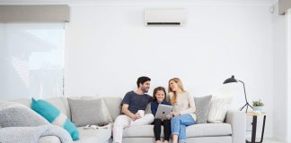 family enjoying under heating and cooling system