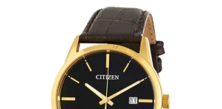Citizen Quartz Men's Gold Stainless Steel Case Brown Leather Watch